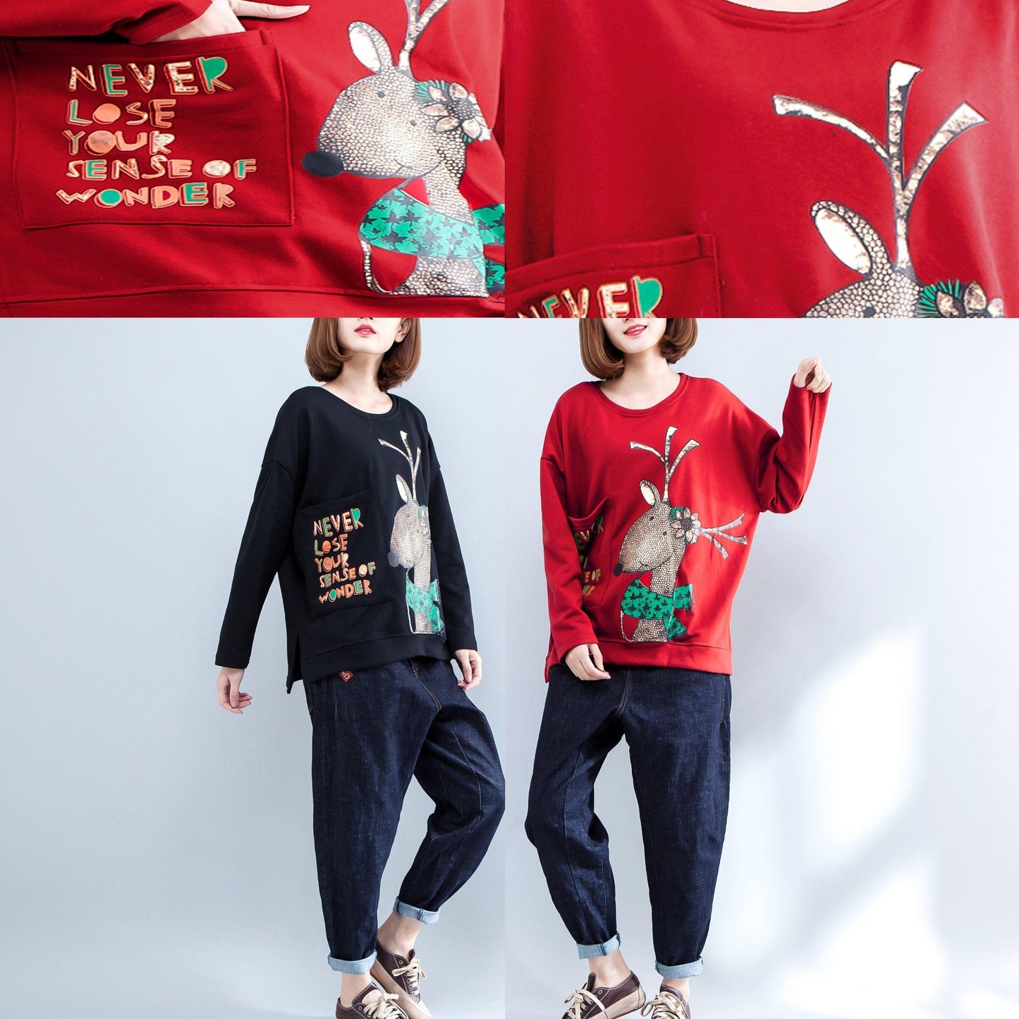 red alphabet prints casual t shirt casual long sleeve pullover