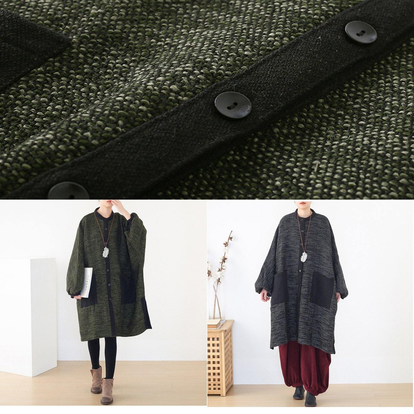 Spring Army Green Knit Cardigans Spring O Neck Knitted Coat