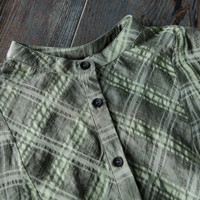 Midi-length Cotton Dress Lattice Summer Dress With Button