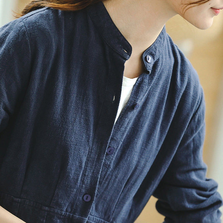 Blue Coat Oversize Stand Collar Long Coat Long Sleeve Large Hem Coat
