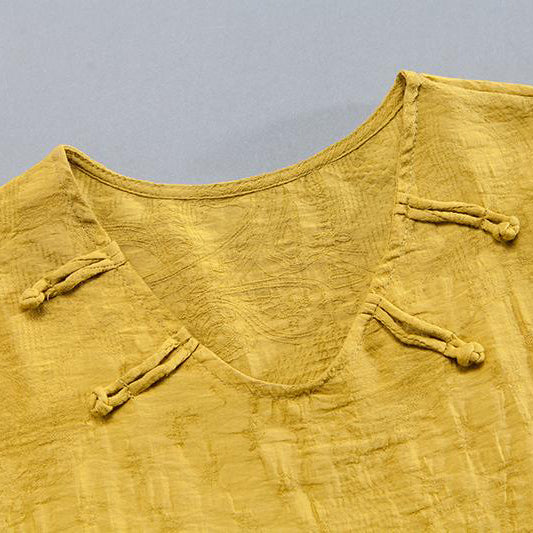 Linen Blended Summer Top Loose Fitting Irregular Hem Summer Short Sleeve Loose Blouse