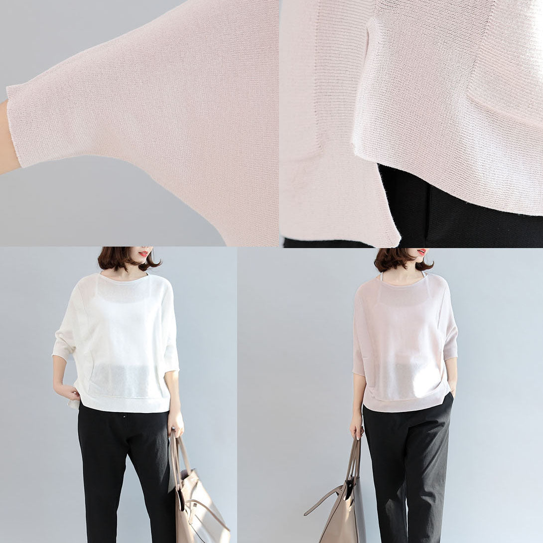 white casual cotton tops plus size blouse o neck t shirt side open