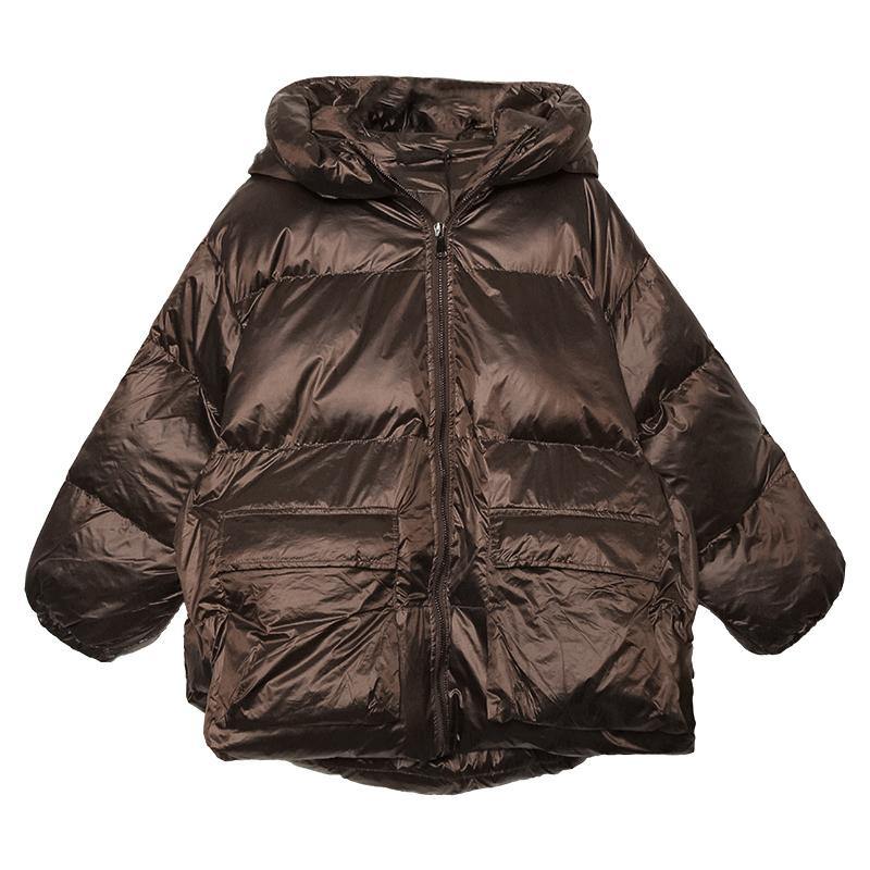Loose Fitting Snow Jackets Jackets Chocolate Hooded Zippered Goose Down Coat