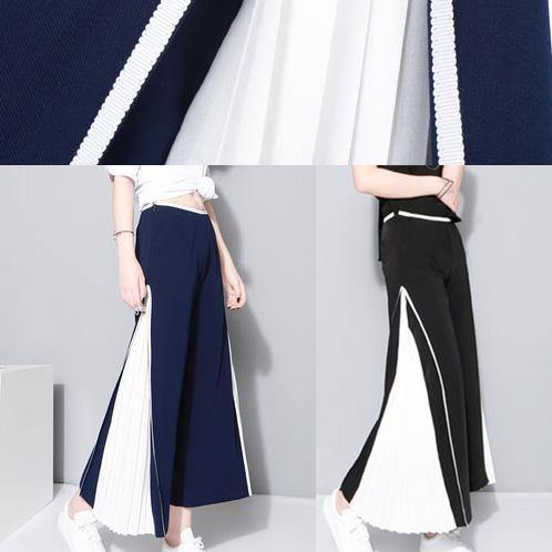 Black Chiffon Patchwork Pants Loose Wide Leg Pants