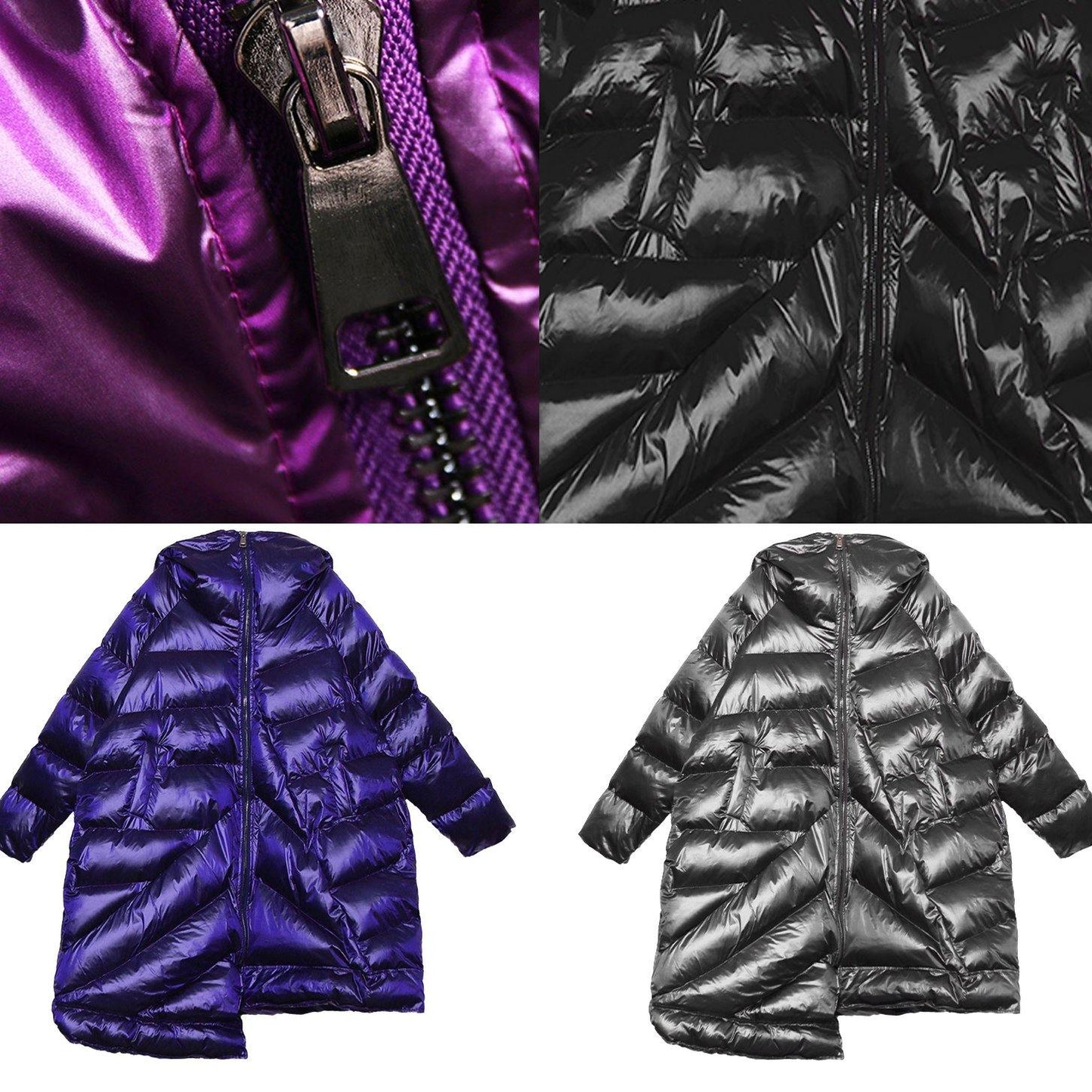 Winter Coats Black Hooded Zippered Parkas