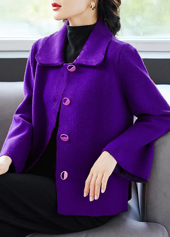 Classy Rose Peter Pan Collar Pockets Woolen Coat Fall