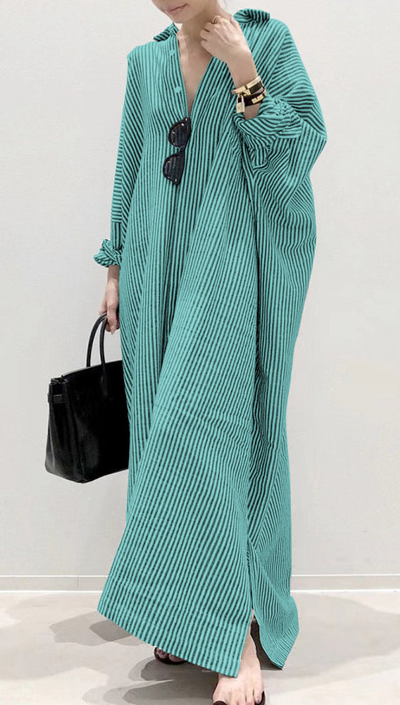 Boutique Black Peter Pan Collar Striped Shirts Dress Spring