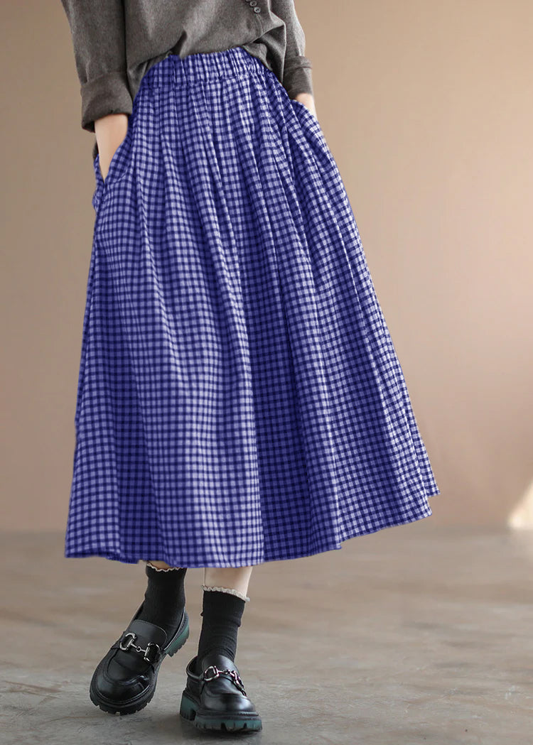 Handmade Yellow Plaid Circle a Line Spring Skirts