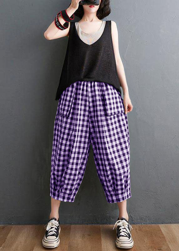 Yellow Elastic Waist Harem Pants Summer Cotton Linen