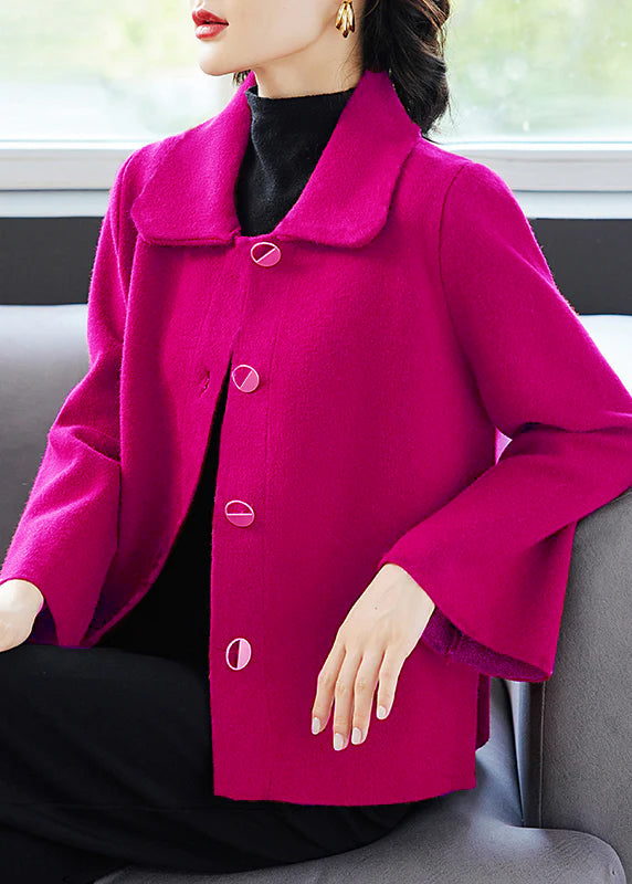 Classy Rose Peter Pan Collar Pockets Woolen Coat Fall