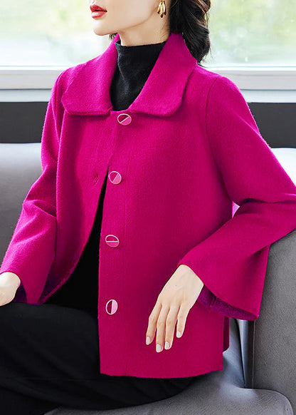 Classy Purple Peter Pan Collar Pockets Woolen Coat Fall