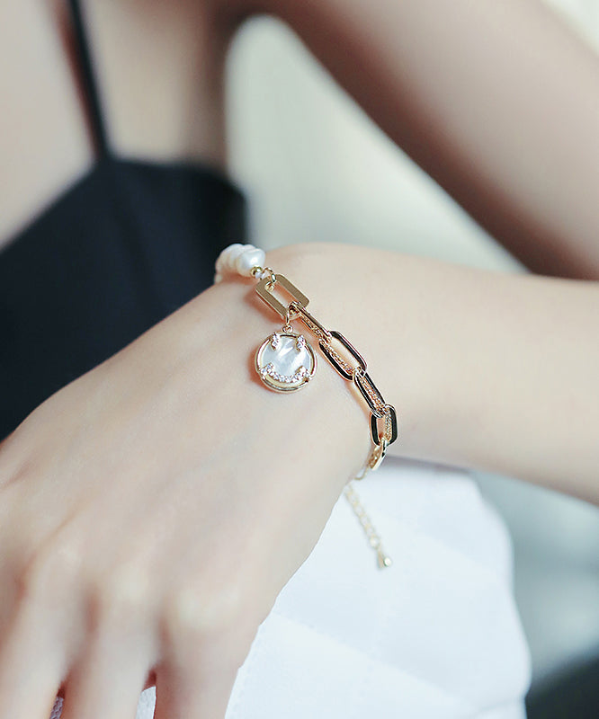 Sterling Silver Alloy Zircon Pearl Smiling Face Charm Bracelet