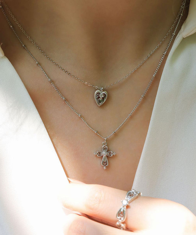 Diy Gold Copper Overgild Double Layered Cross Love Pendant Necklace