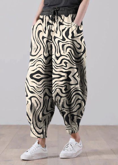 Loose Color Tie Waist Pockets Harem Pants Summer Cotton