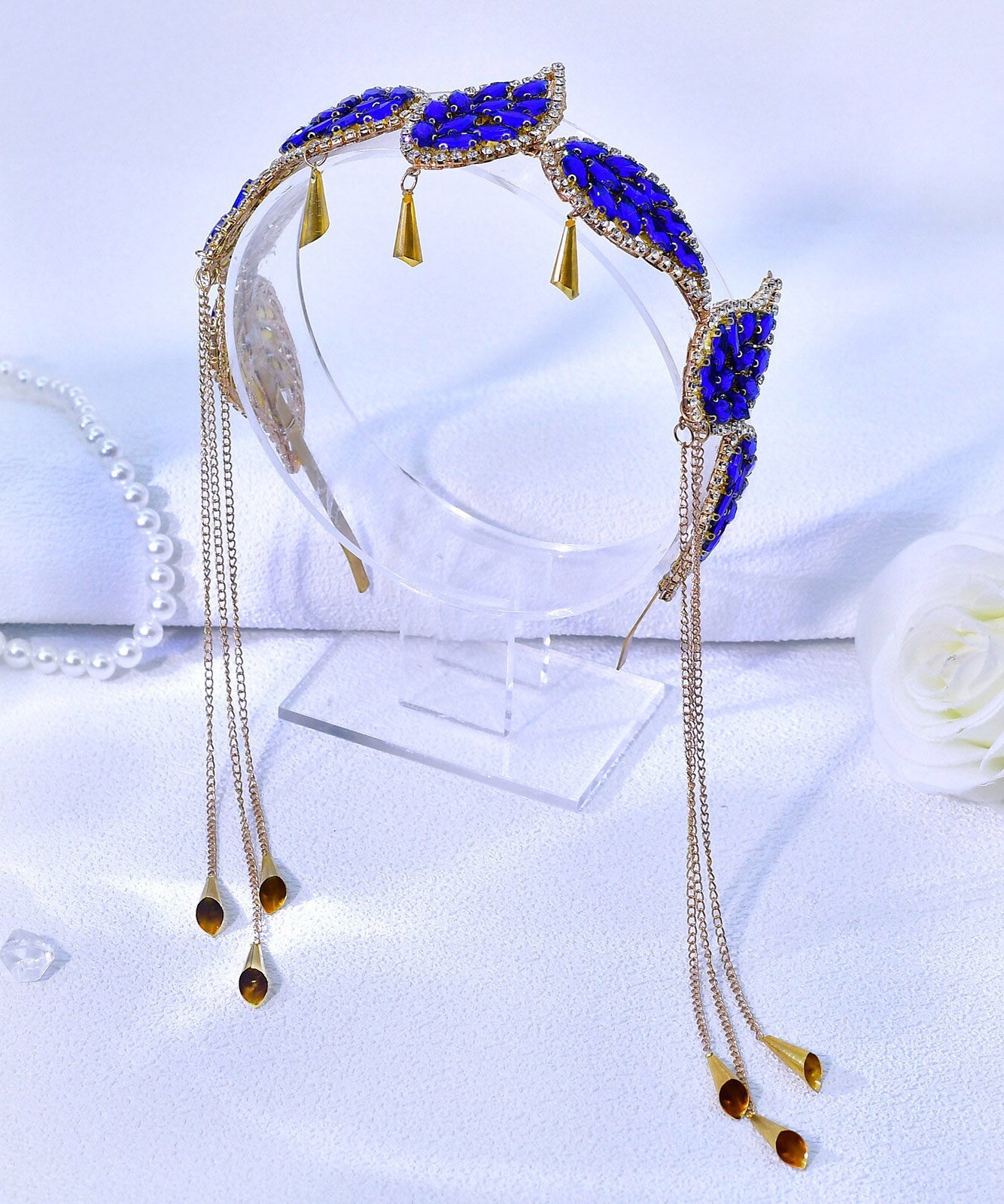 Art Blue Alloy Zircon Leaf Tasse Hairpiece