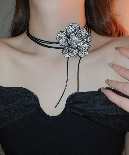 Black Leather Cords Zircon Pendant Necklace