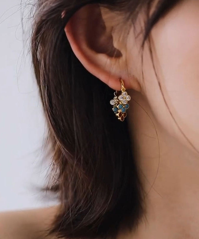 Stylish Gold Copper Overgild Four-leaf Clover Tassel Hoop Earrings