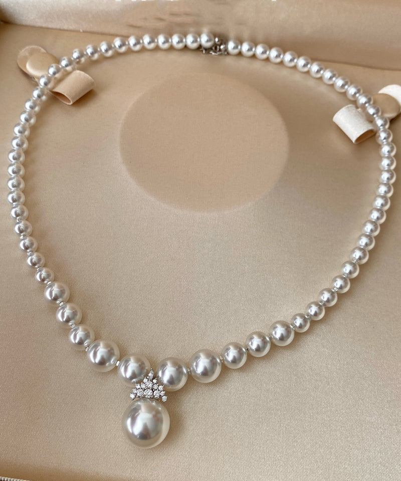 Classy White Pearl Zircon Pendant Necklace