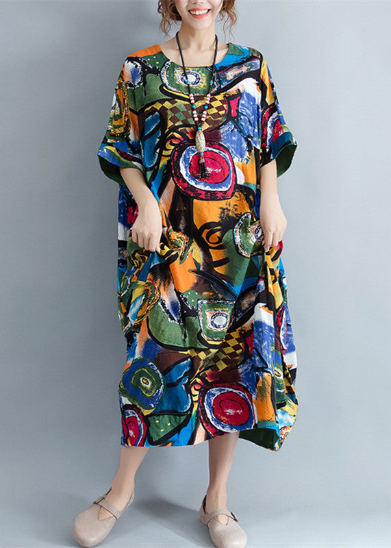 Linen Caftans Oversize Traveling Half Sleeve Cotton Maxi Dresses-limited Stock+