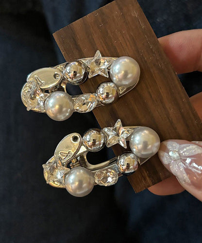 Brief Silk Metal Alloy Zircon Pearl Star a Pair Hairpin