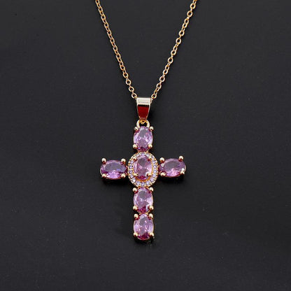 Colorful Gemstones Cross Necklaces