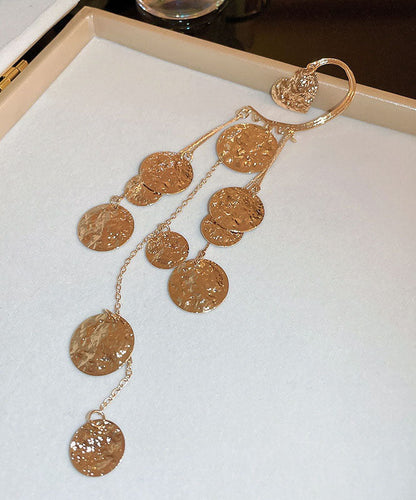 Gold Copper Wrinkled Tassel Sequins Drop Earrings