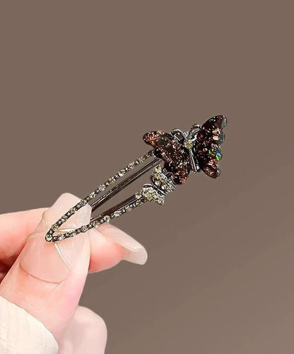Black Alloy Zircon Coloured Glaze Butterfly Hairpin