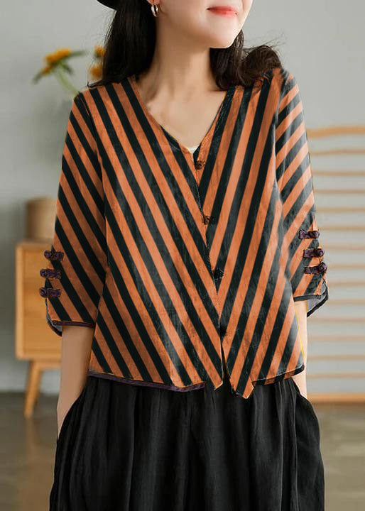 Yellow Ramie Cardigan Embroidered Shirt