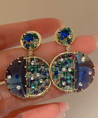 Blue Copper Zircon Crystal Glass Drop Earrings
