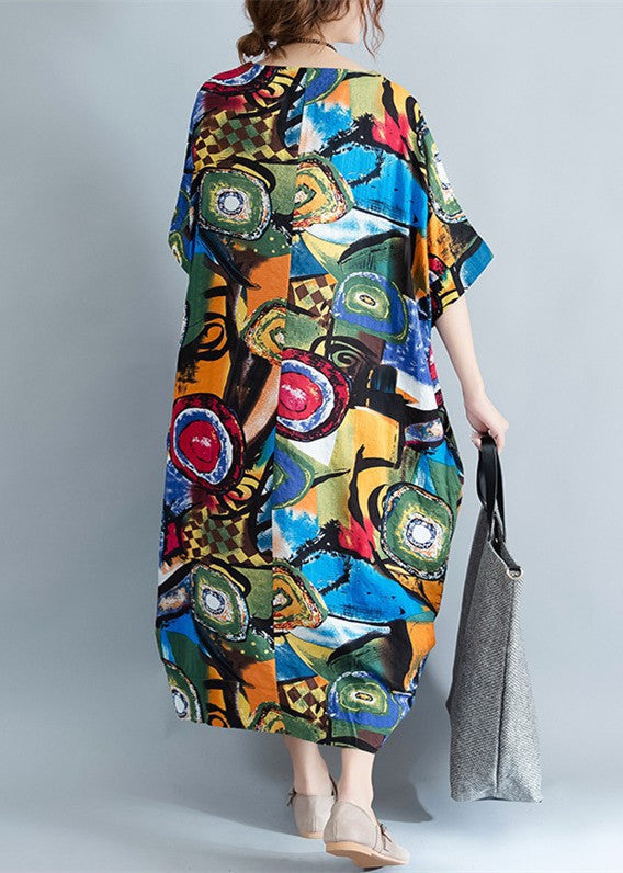 Linen Caftans Oversize Traveling Half Sleeve Cotton Maxi Dresses-limited Stock+
