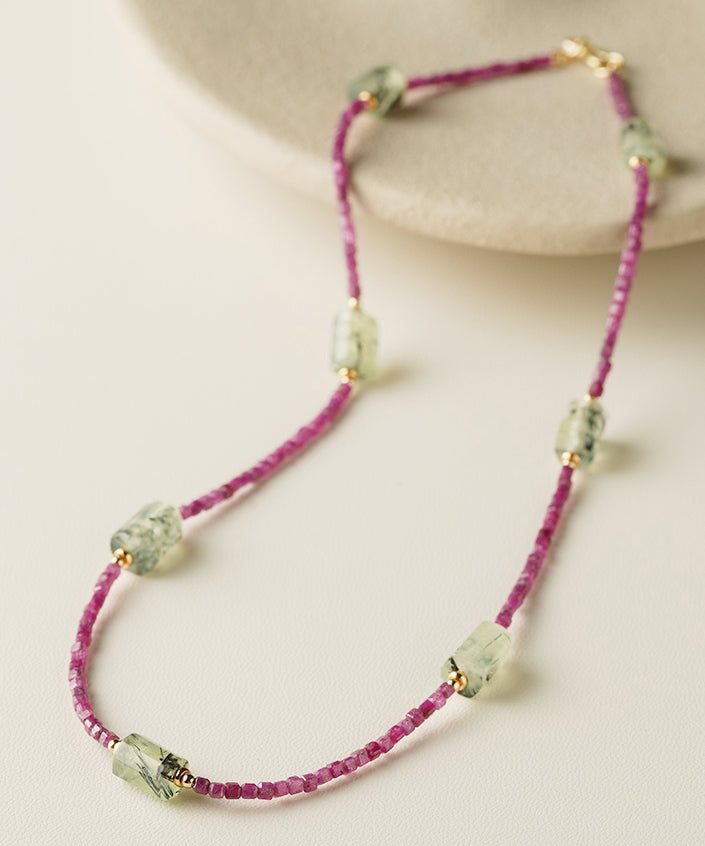 Modern Purple 14k Gold Gem Stone Beading Gratuated Bead Necklace