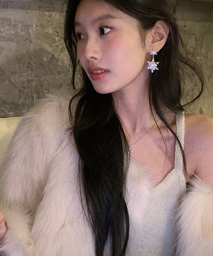 Diy Silk Alloy Zircon Snowflake Tassel Drop Earrings