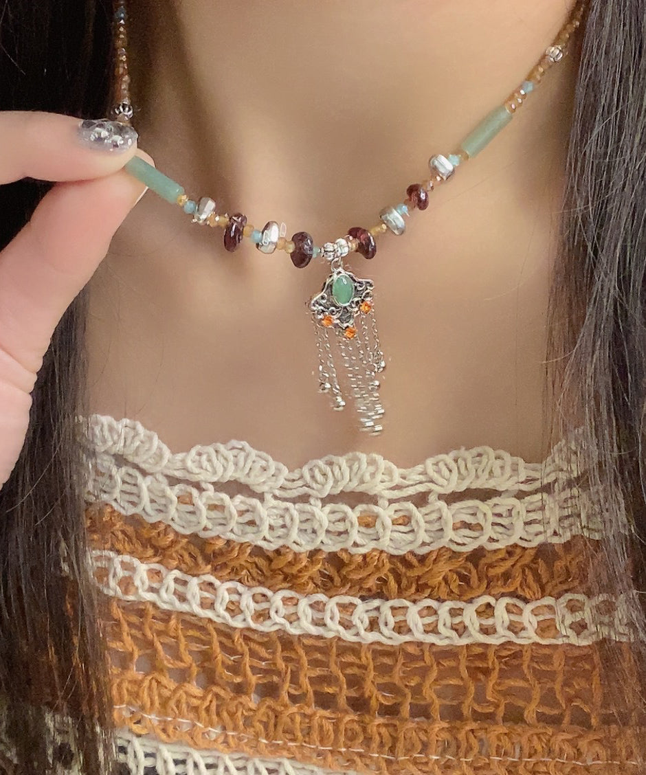 Retro Style Clavicle Chain Patchwork Ruyi Tassel