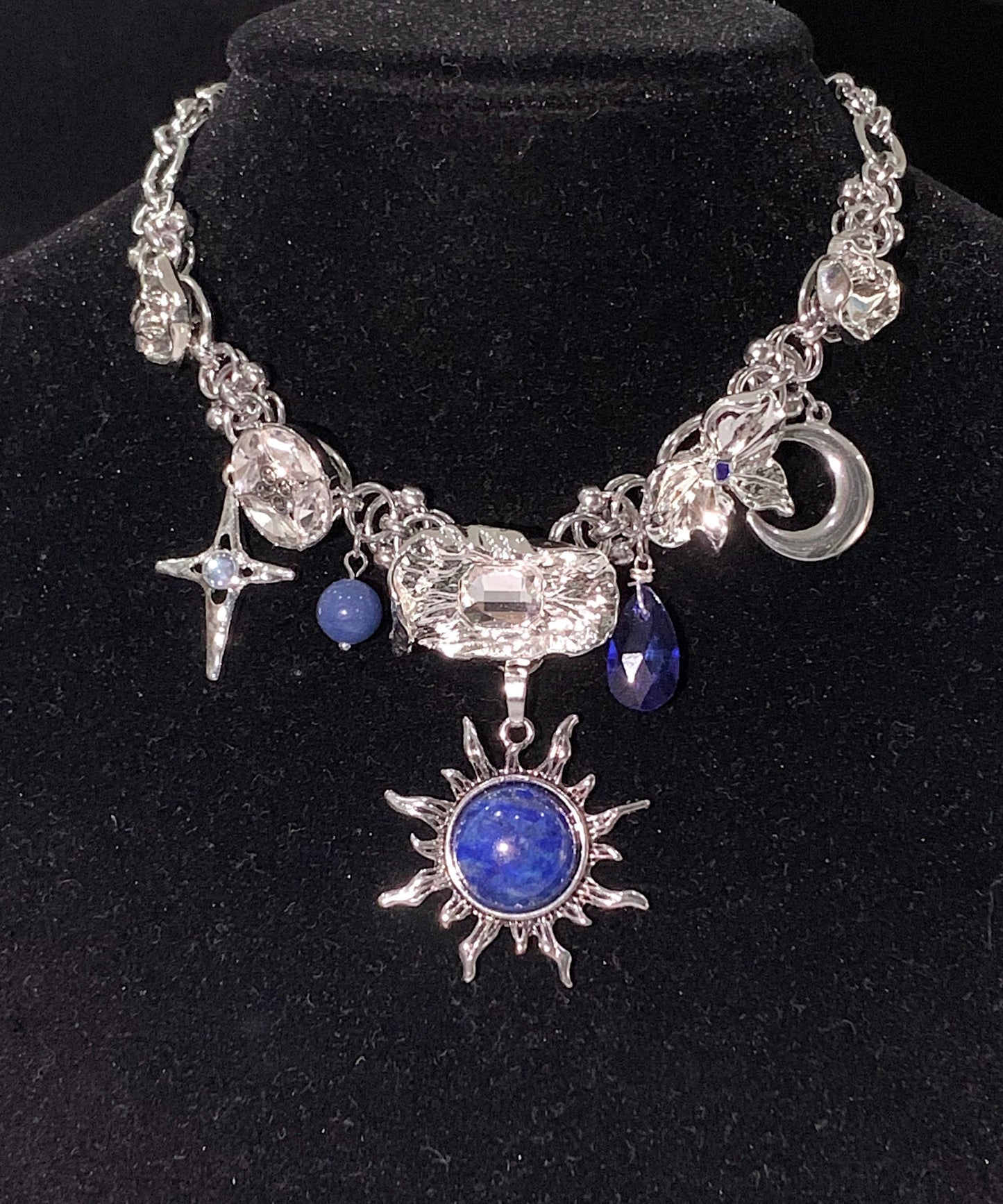 Blue Sun Zircon Moon Alloy Pendant Choker