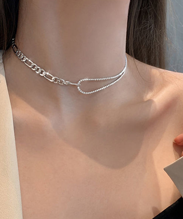Silk Sterling Silver Inlaid Zircon Necklace