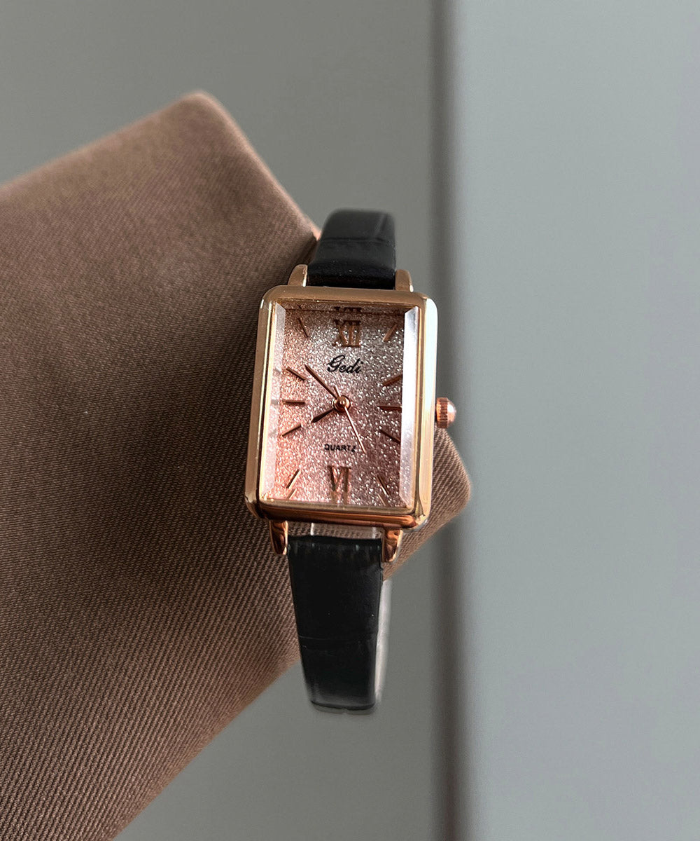 Brown Leather Zircon Square Watches