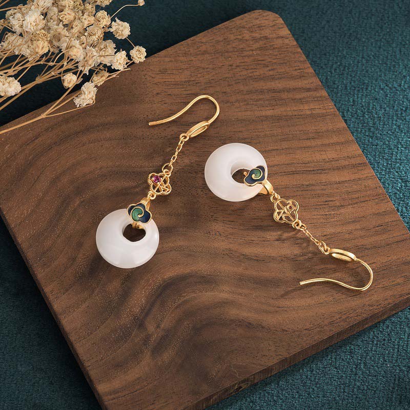Fengshui White Jade Blessing Drop Earrings
