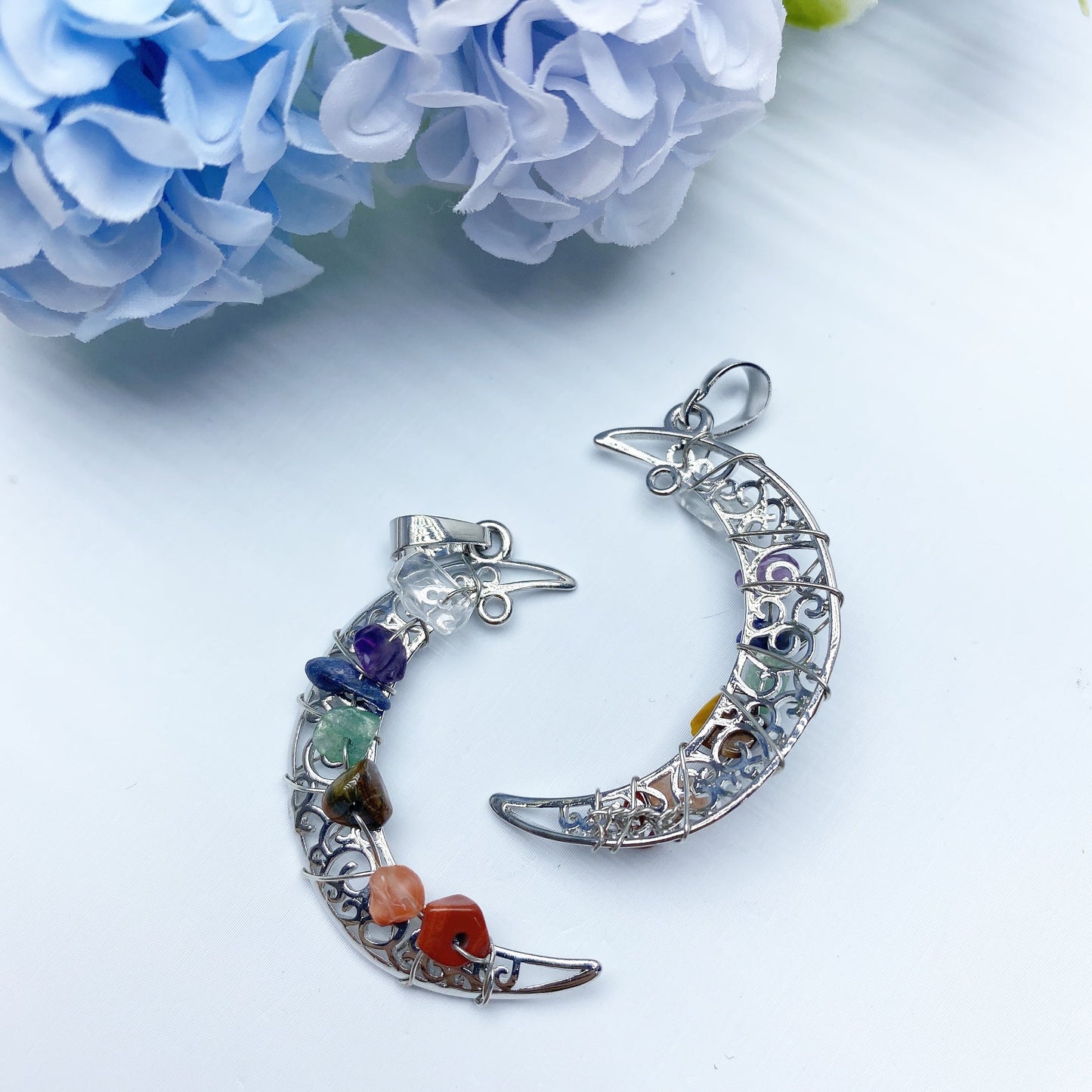 1.5 Inch Chakra Moon Pendant Spiritual Healing Necklace