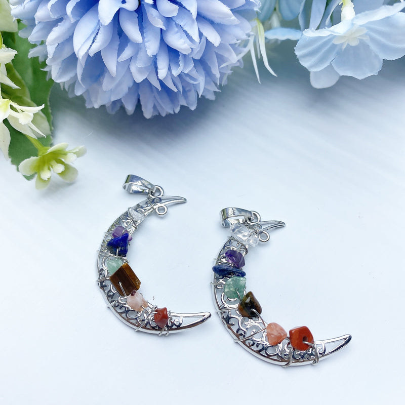 1.5 Inch Chakra Moon Pendant Spiritual Healing Necklace