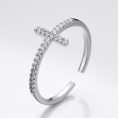 Blessed Shine Cross Silver Ring - (adjustable)