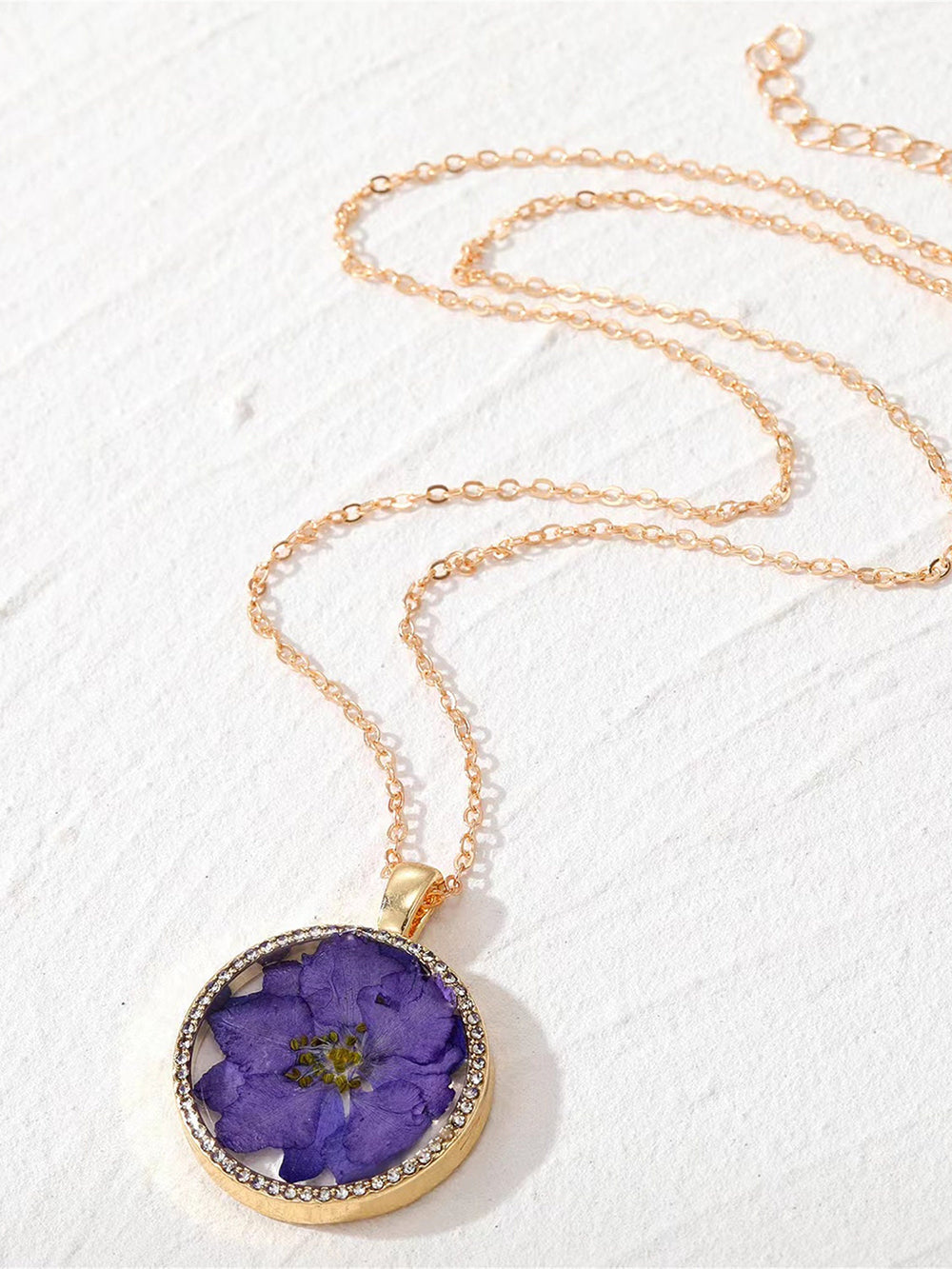Resin Pressed Flower Necklaces - Rhinestone Birth Month