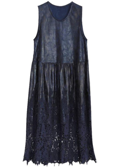 100% Hollow Out Patchwork Dresses Lnspiration Dark Blue Maxi Dress