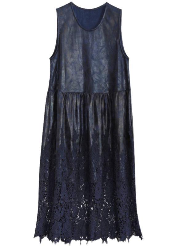 100% Hollow Out Patchwork Dresses Lnspiration Dark Blue Maxi Dress
