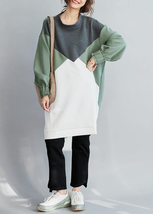 100% O Neck Cotton spring Clothes Women Work Outfits Patchwork Dress