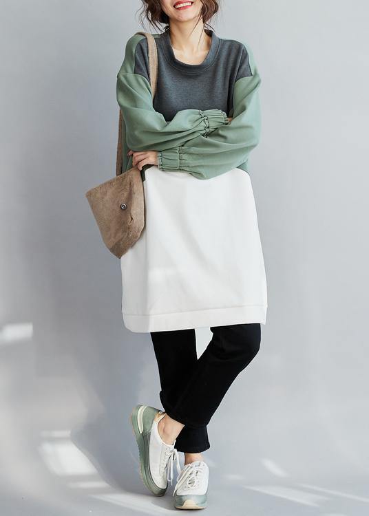 100% O Neck Cotton spring Clothes Women Work Outfits Patchwork Dress