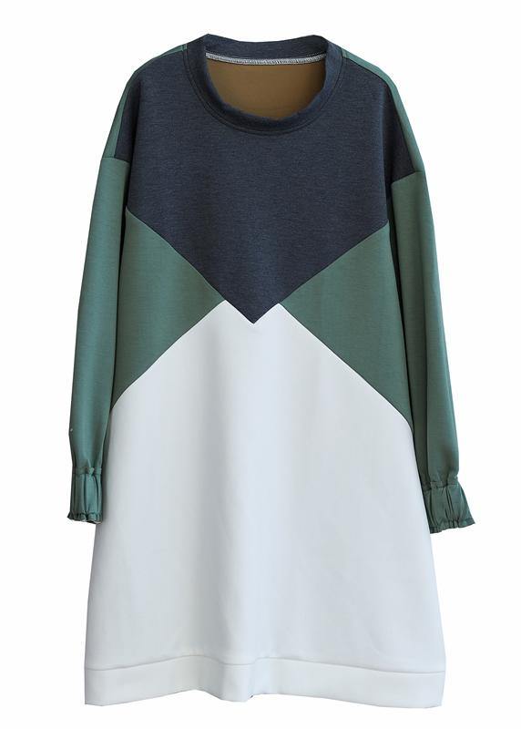 100% O Neck Cotton spring Clothes Women Work Outfits Patchwork Dress