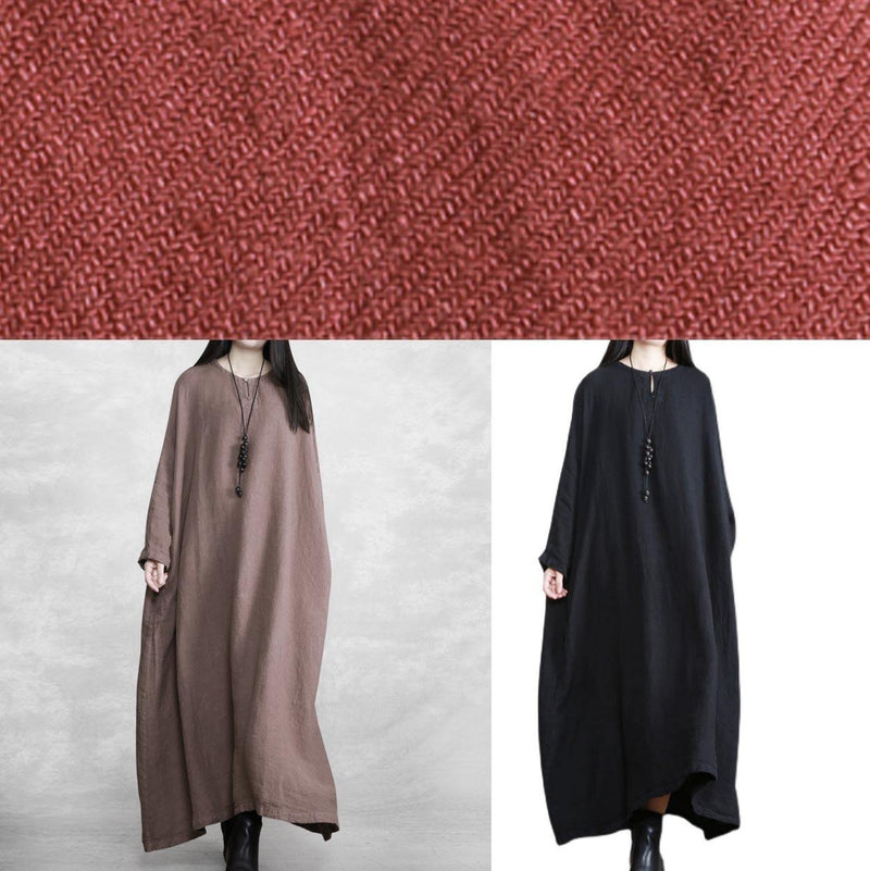 100% O Neck Pockets Clothes Sewing Chocolate Dress