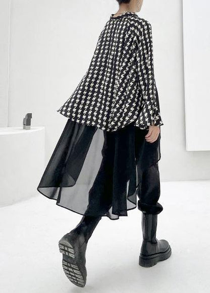 100% Patchwork Lapel Spring Clothes Black Plaid Robes Dress
