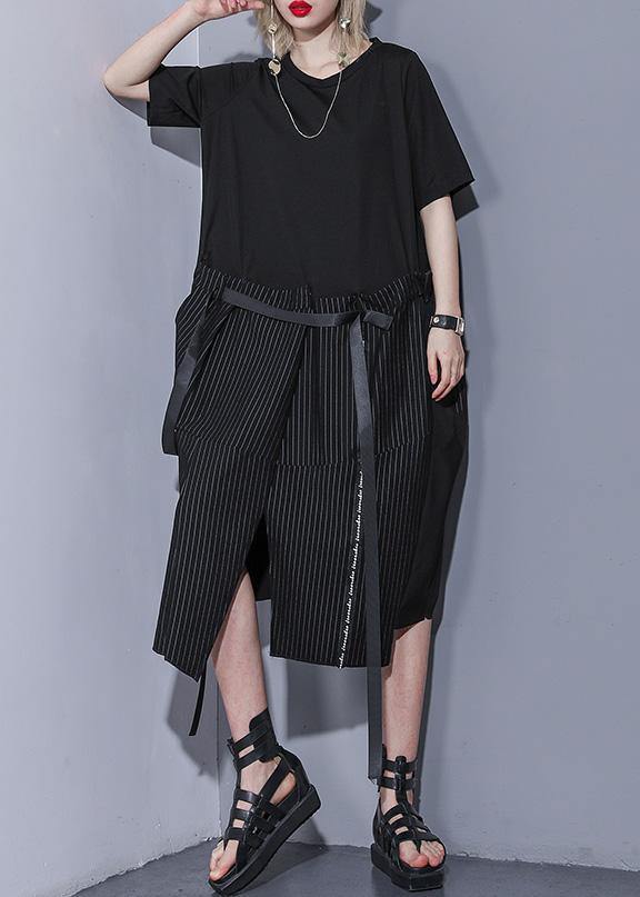 100% Black Cotton 0patchwork Striped Summer Dresses