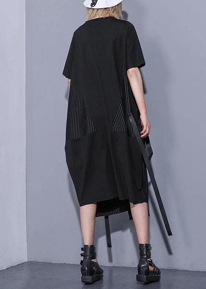 100% Black Cotton 0patchwork Striped Summer Dresses